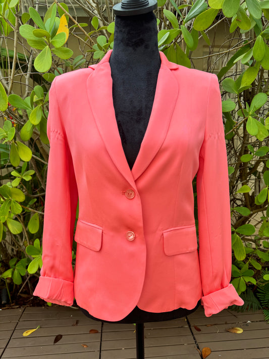 Parker Pink Salmon Coral Collared Slim Short Silk Blazer Jacket Pre-Owned