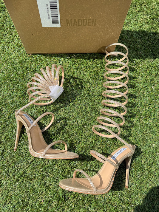 Steve Madden Euphoric Champagne Rhinestones Crystals Snake Cleopatra Heels Open Toe