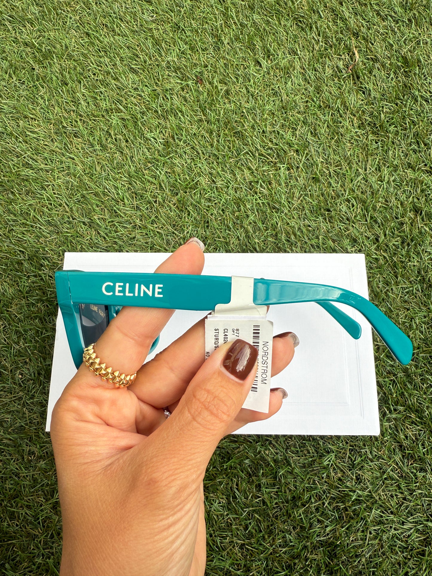 Celine MONOCHROMS 55mm Square Shiny Turquoise Smoke Green Sunglasses CL40249U