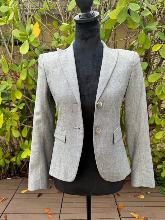 Theory Light Gray Zig Zag Collared Slim Short Cotton Wool Blazer Jacket Pre-Owned