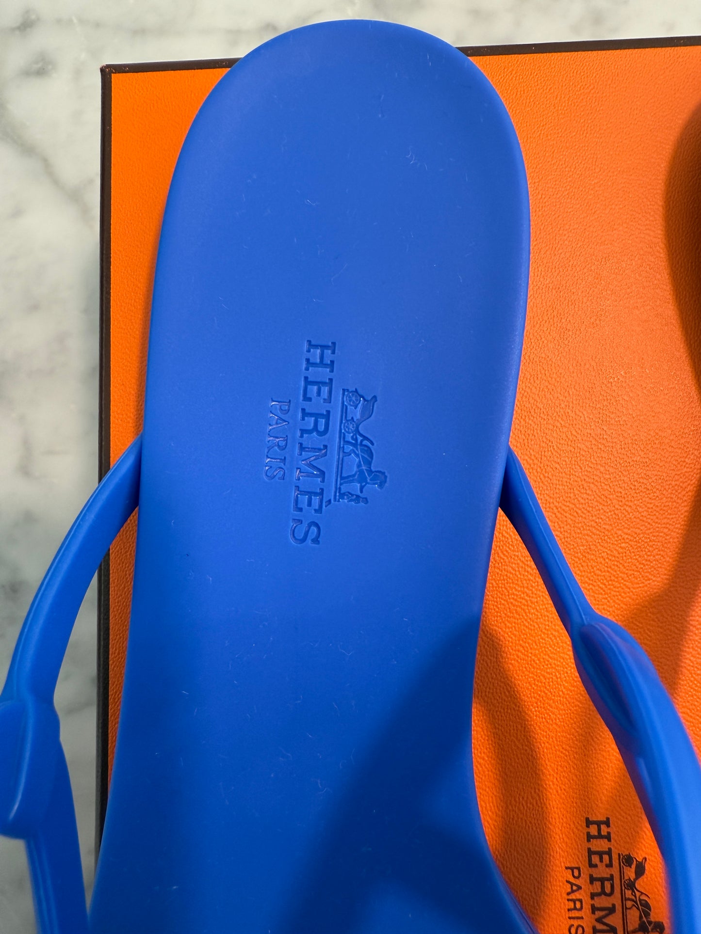 HERMES Egerie Bleu Outremer Chaine d'Ancre Motif Sandal TPU Jelly Slides