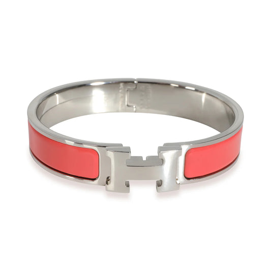 Hermes Clic H Clac Rouge Corail Coral Enamel Palladium Plated Bracelet PM New