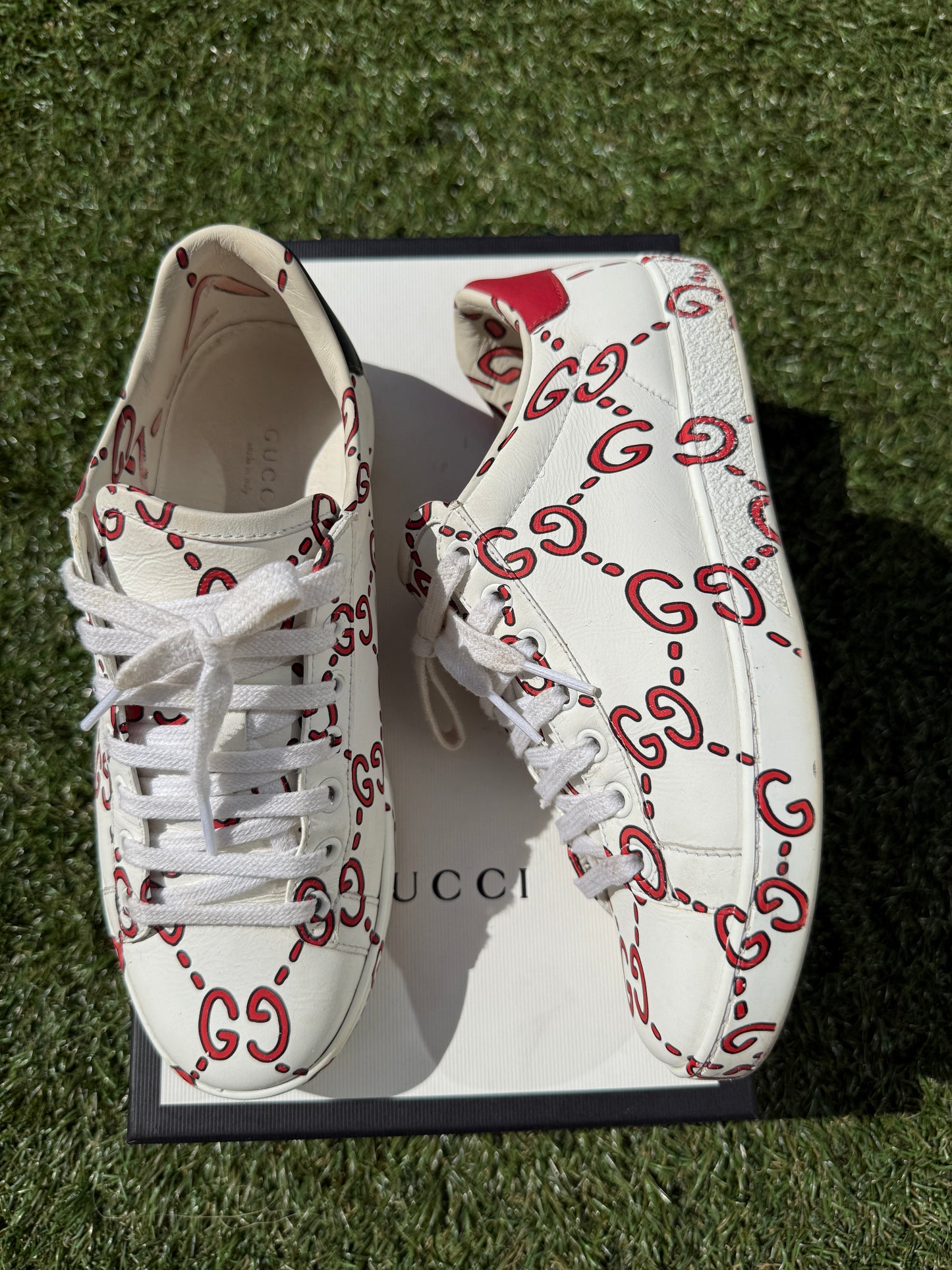 Gucci Ace Ghost GG Print Logo Monogram Red White Green Sneakers Pre-Owned