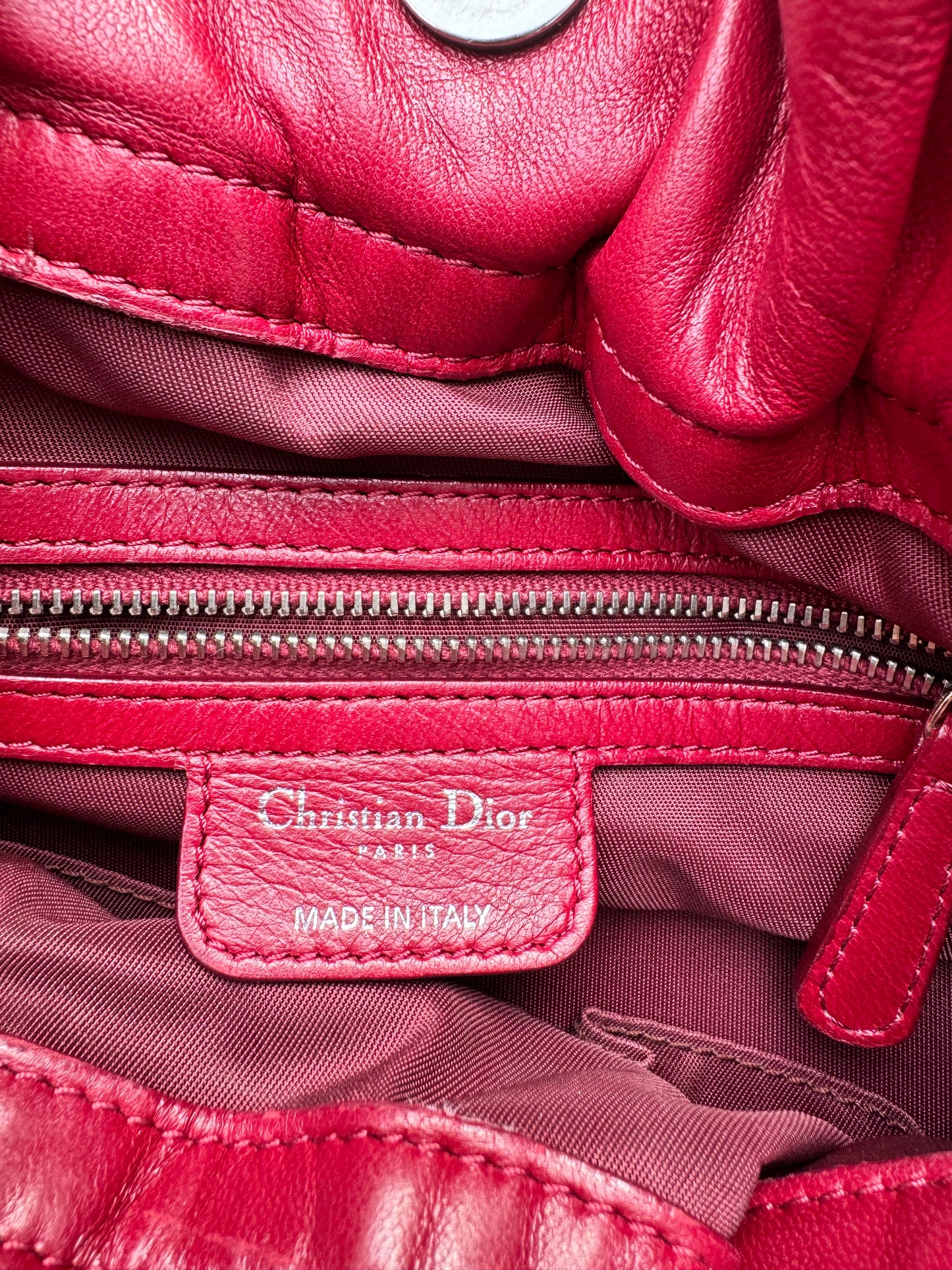 Dior Red Cannage Quilted Logo Leather Le Trente Hobo Leather Handbag Bag Purse Pre-Owned