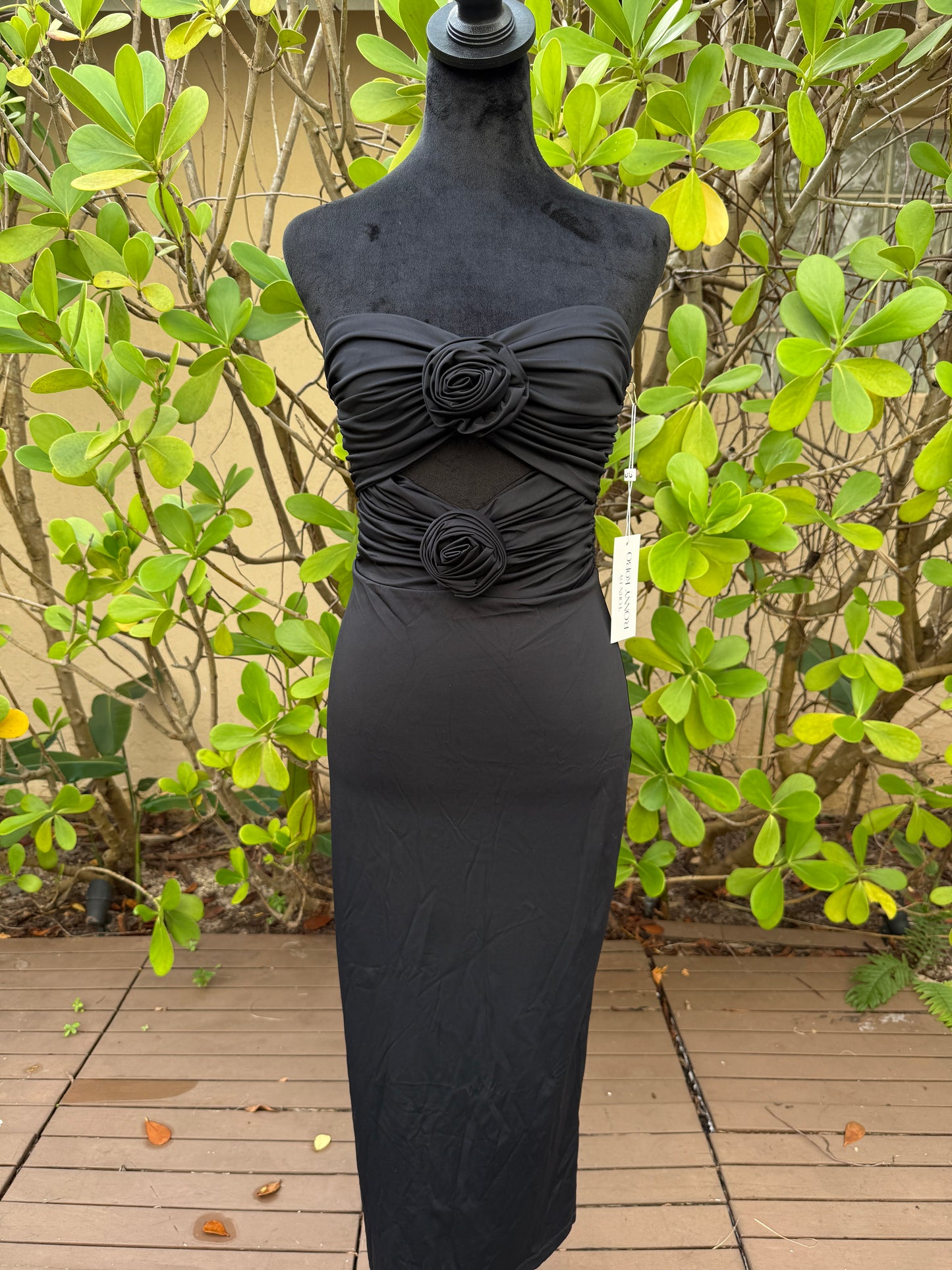 Torn By Ronny Kobo Selena Black Cut Out Flowers  Dress