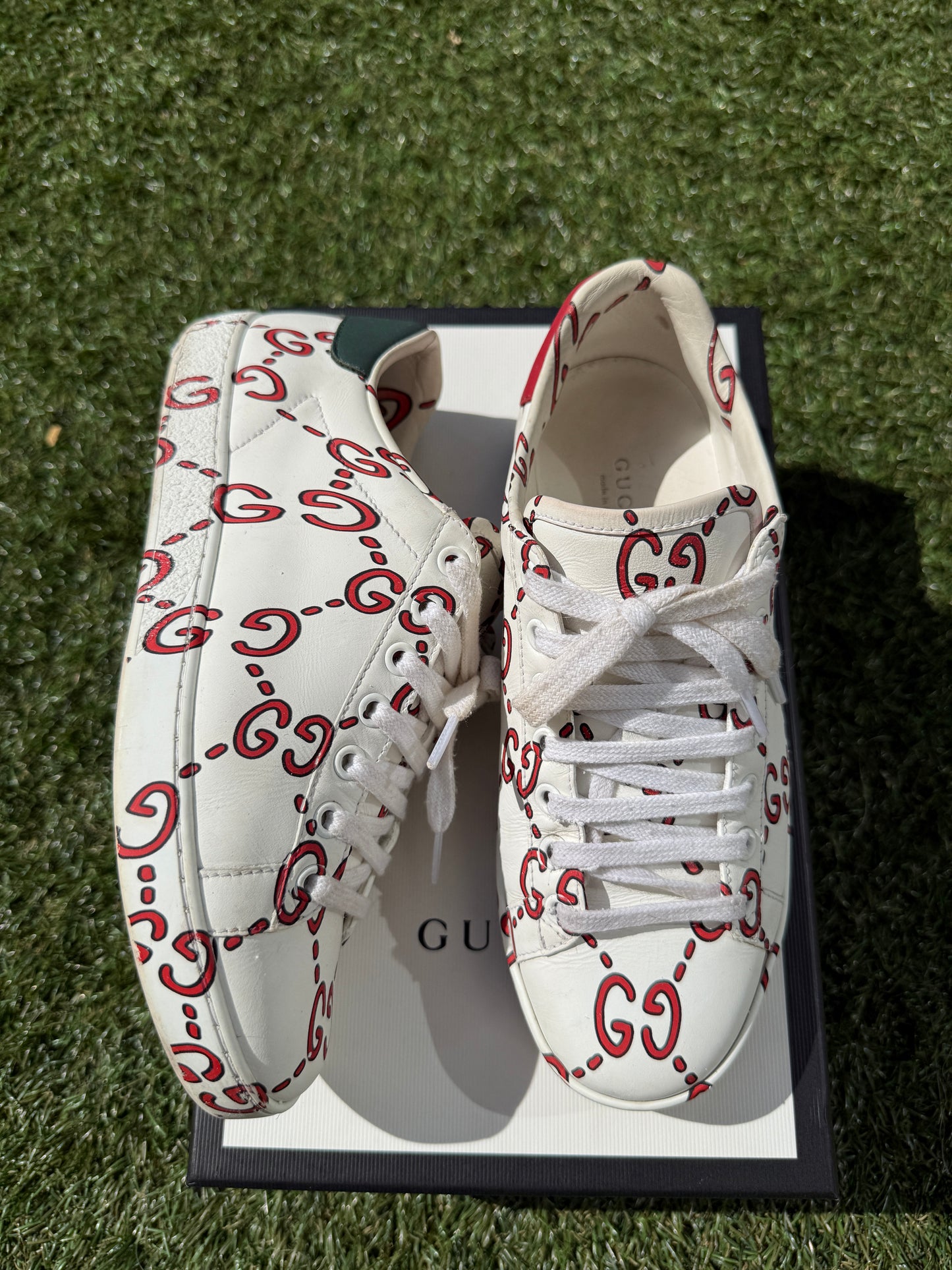 Gucci Ace Ghost GG Print Logo Monogram Red White Green Sneakers Pre-Owned