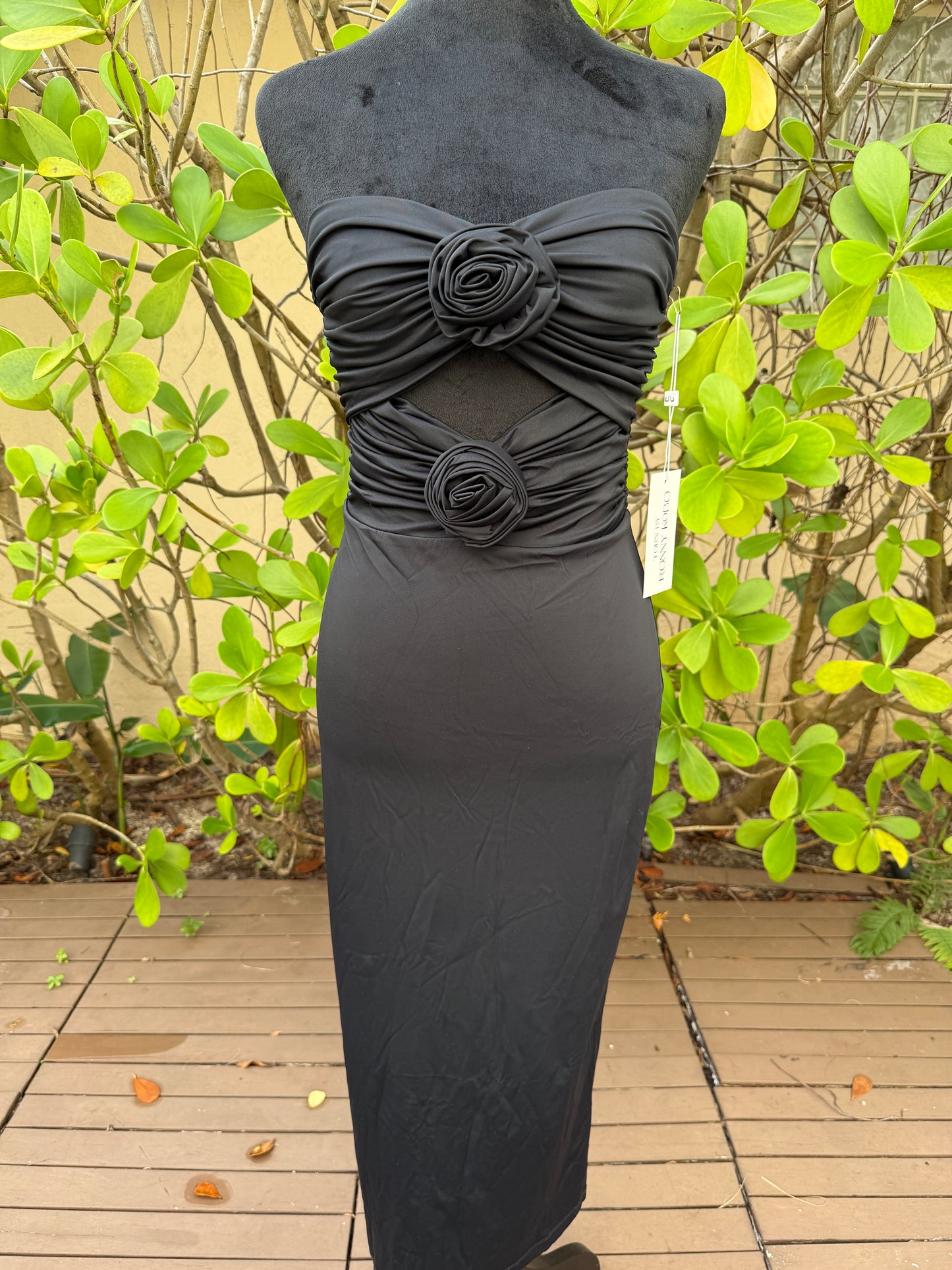 Torn By Ronny Kobo Selena Black Cut Out Flowers  Dress