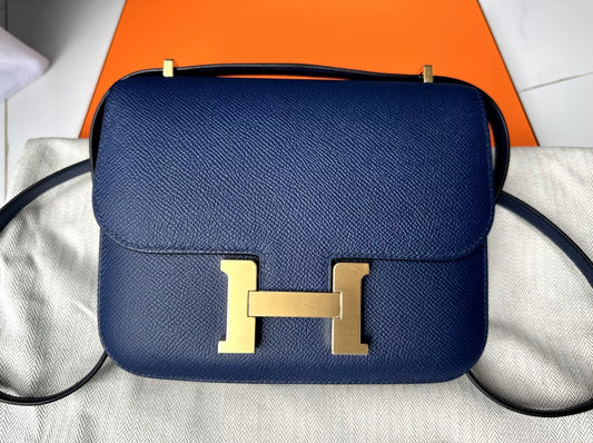 2023 HERMES CONSTANCE 18 MINI NAVY BLUE EPSOM LEATHER BAG GOLD HW