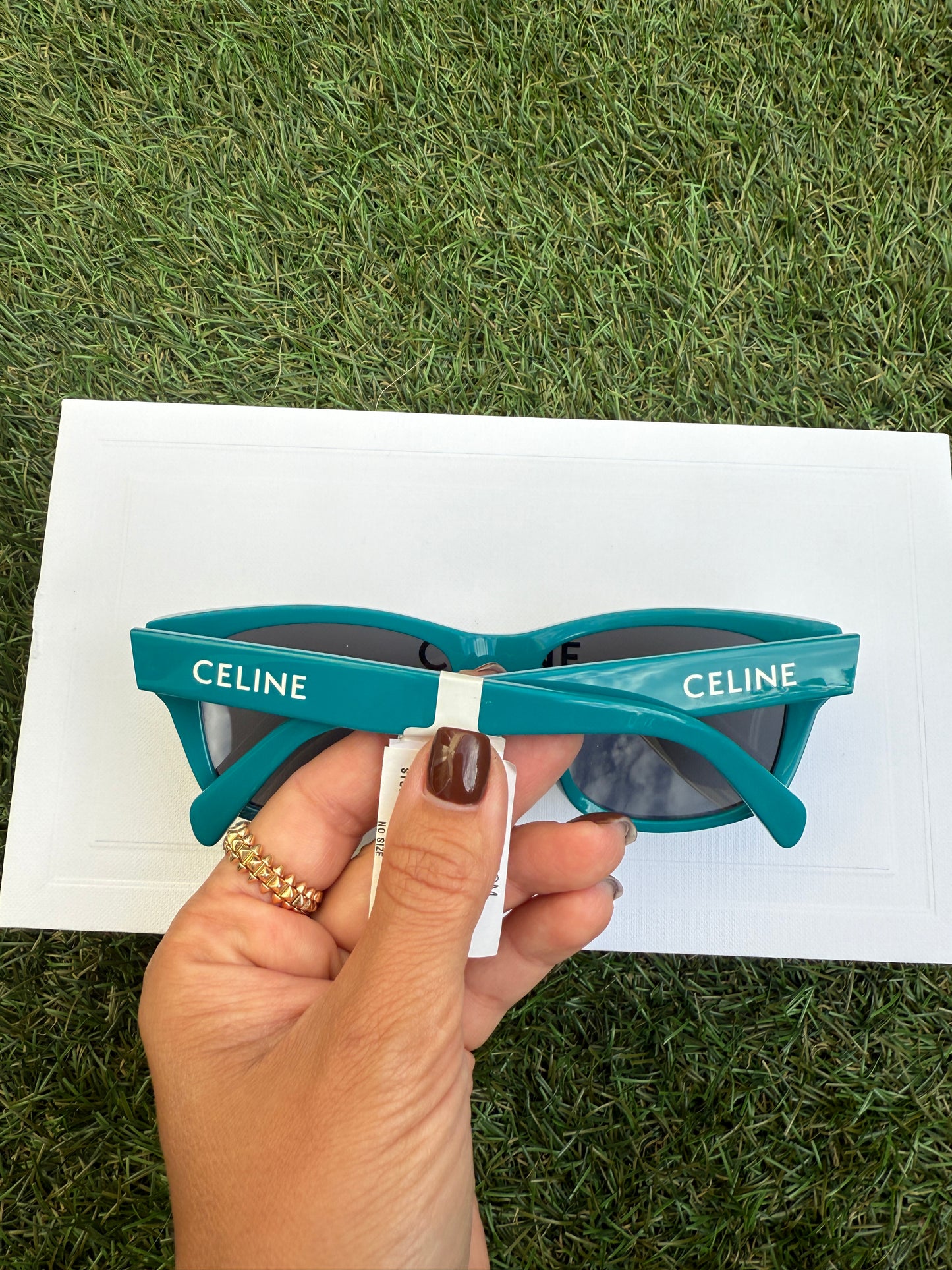 Celine MONOCHROMS 55mm Square Shiny Turquoise Smoke Green Sunglasses CL40249U