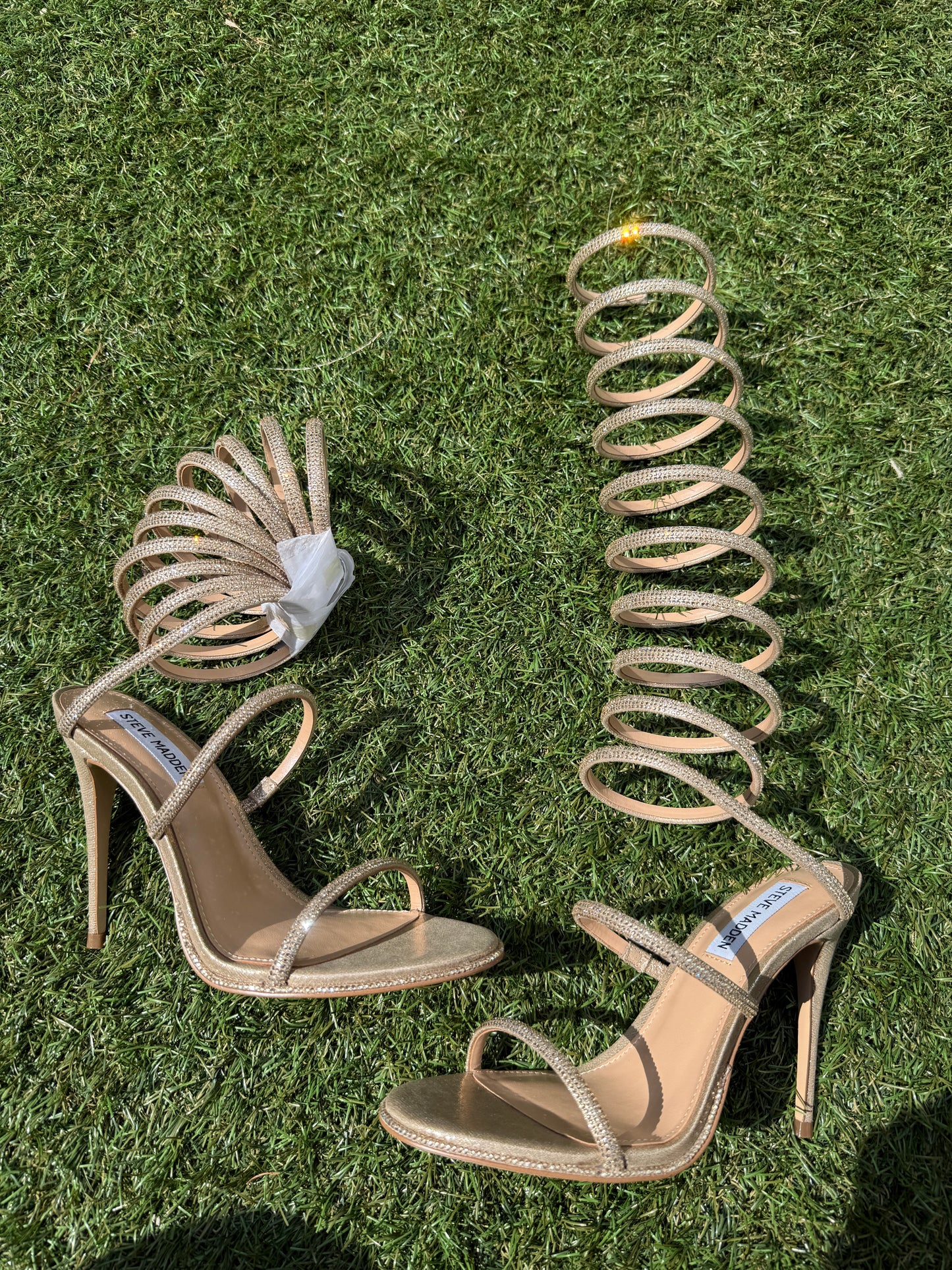 Steve Madden Euphoric Champagne Rhinestones Crystals Snake Cleopatra Heels Open Toe