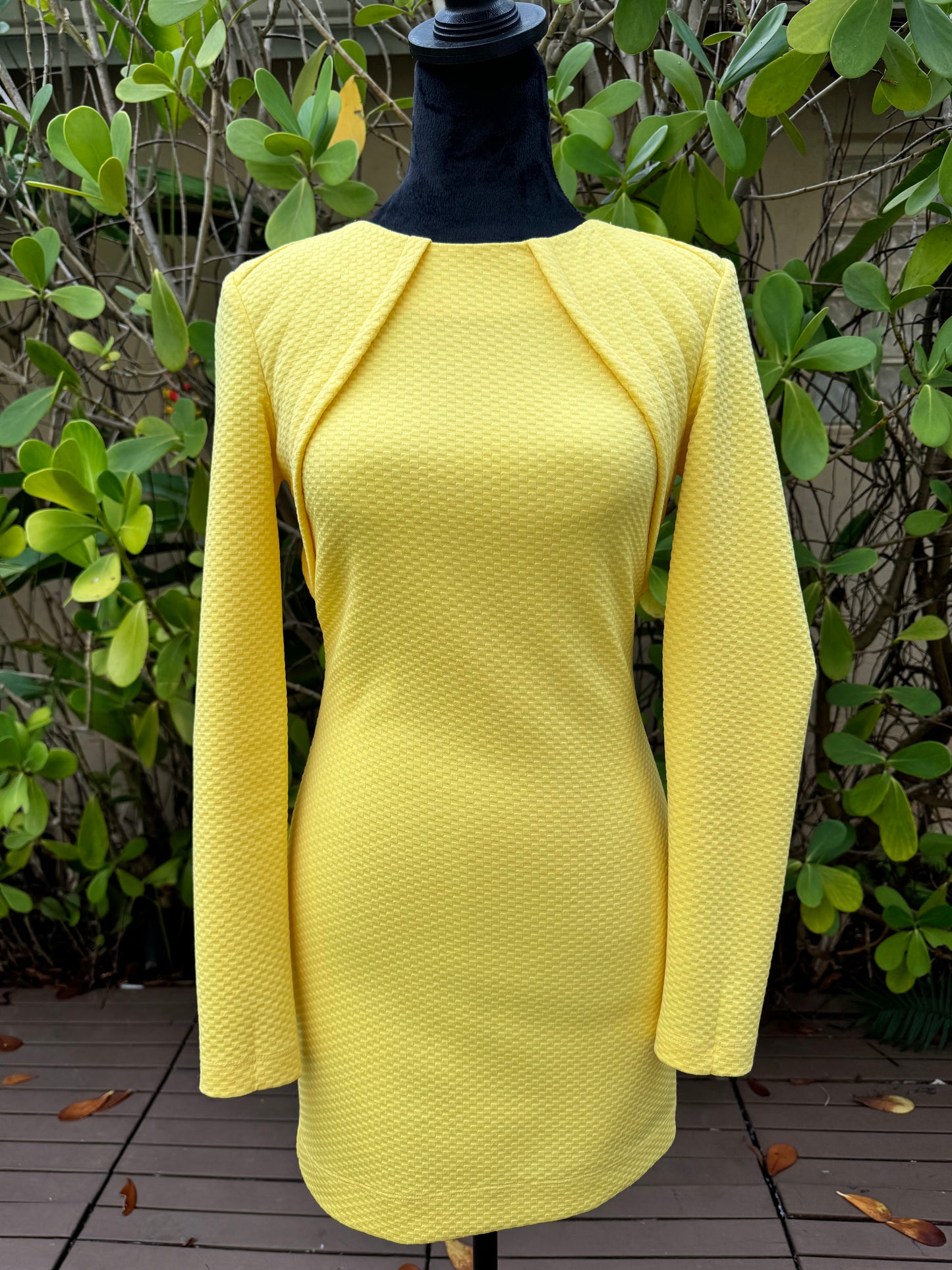 Cut25 By Yigal Azrouel Women's Micro Knit Fitted Long Sleeve Dress Yellow Pre-Owned