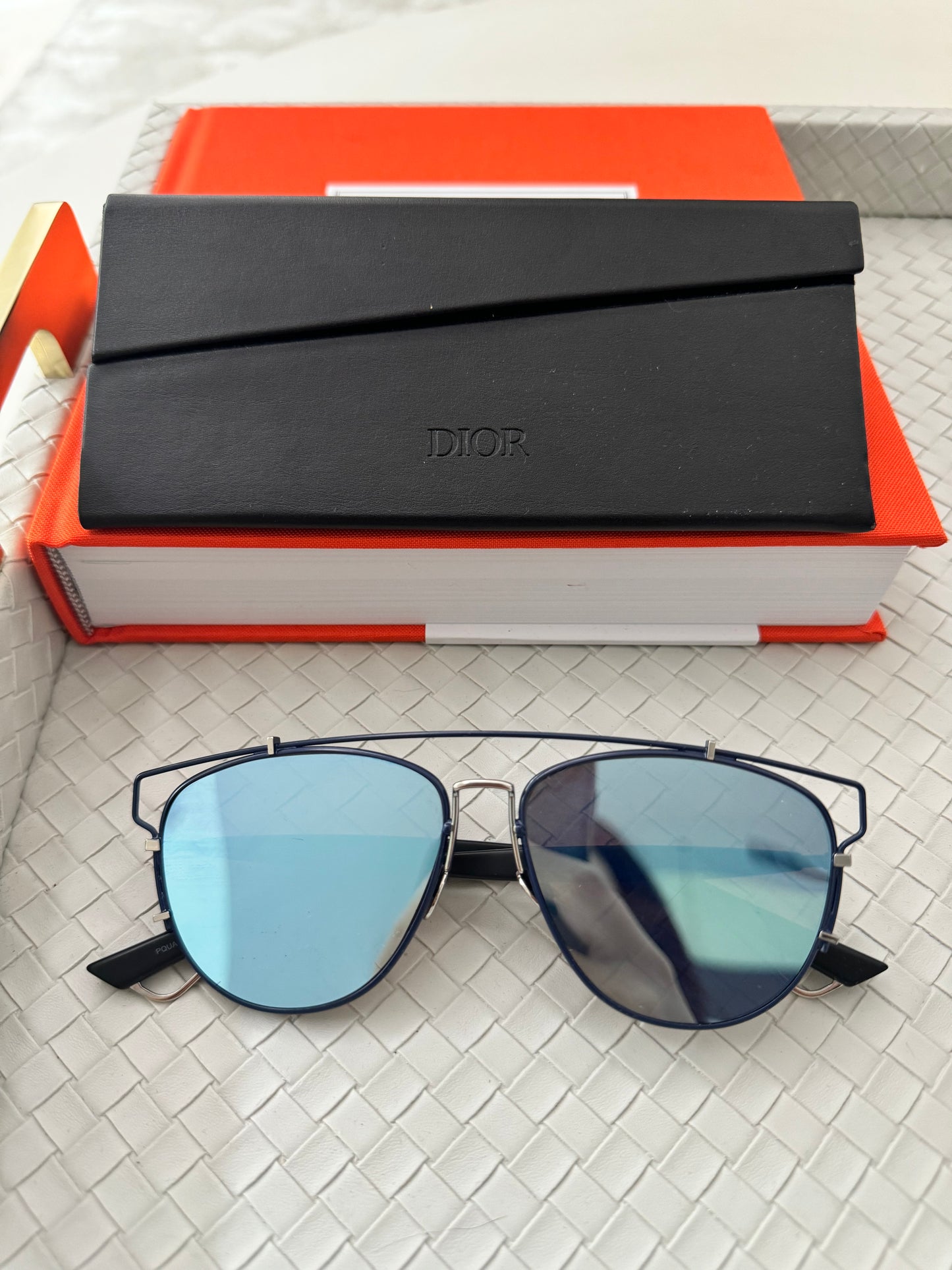 Christian Dior CD Technologic PQU/A4 Navy  Blue Mirrored Pilot Sunglasses Pre-Owned