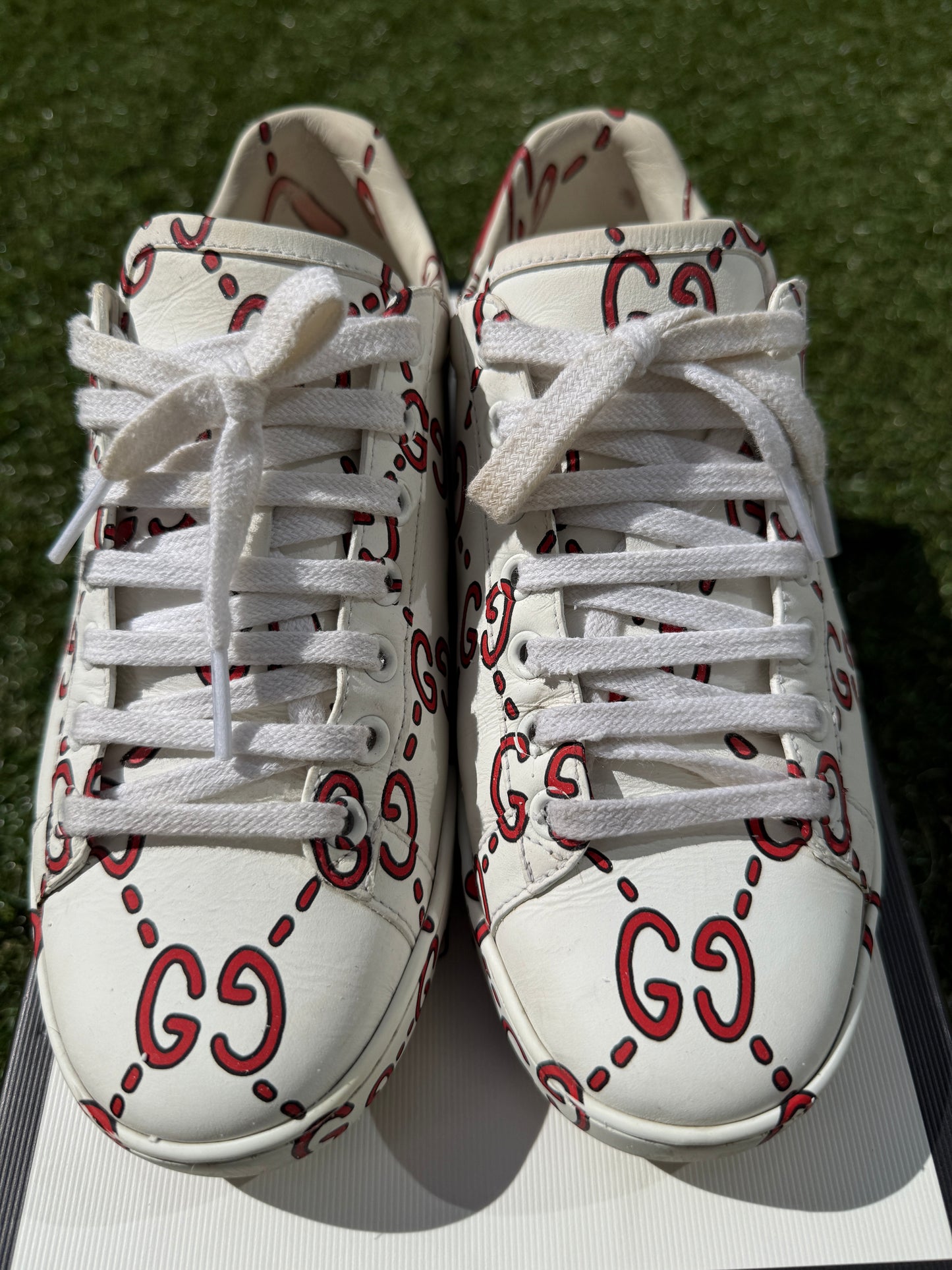 Gucci Ace Ghost GG Print Logo Monogram Red White Green Sneakers Pre-Owned