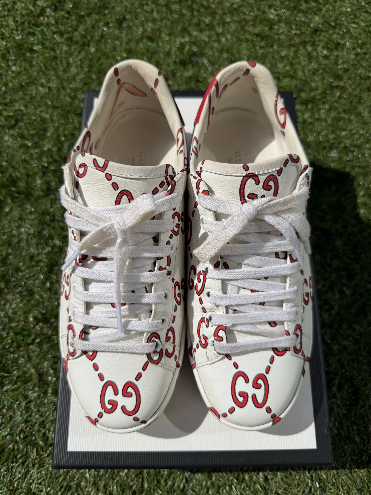 Gucci Ace Ghost GG Print Logo Monogram Red White Green Sneakers Pre-Owned