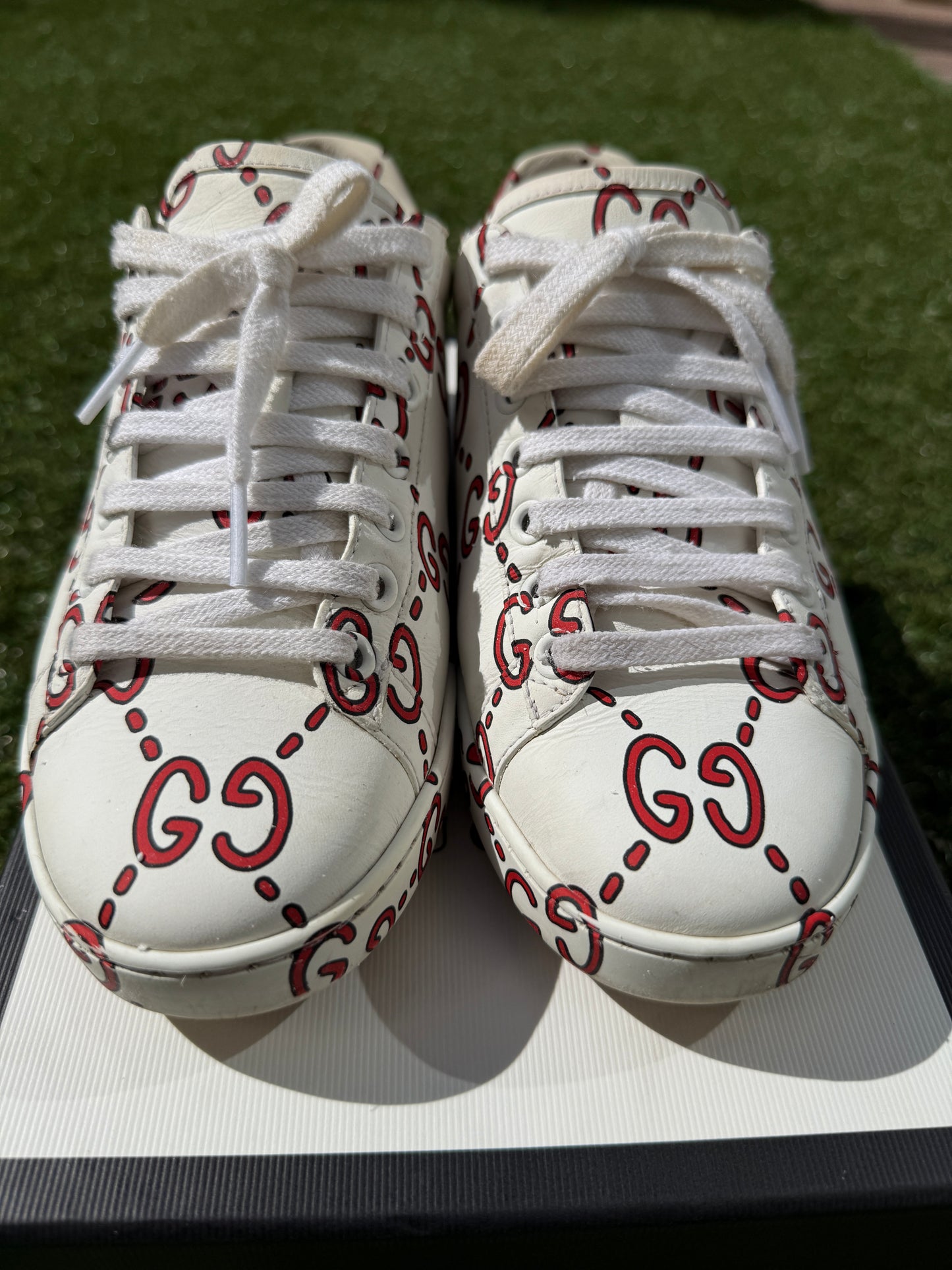 Gucci Ace Ghost GG Print Logo Monogram Red White Green Sneakers Pre-Owned