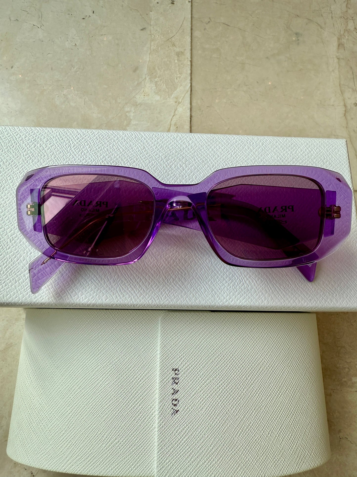 Prada 49mm Small Rectangular Violet Purple Sunglasses PR 17WS49