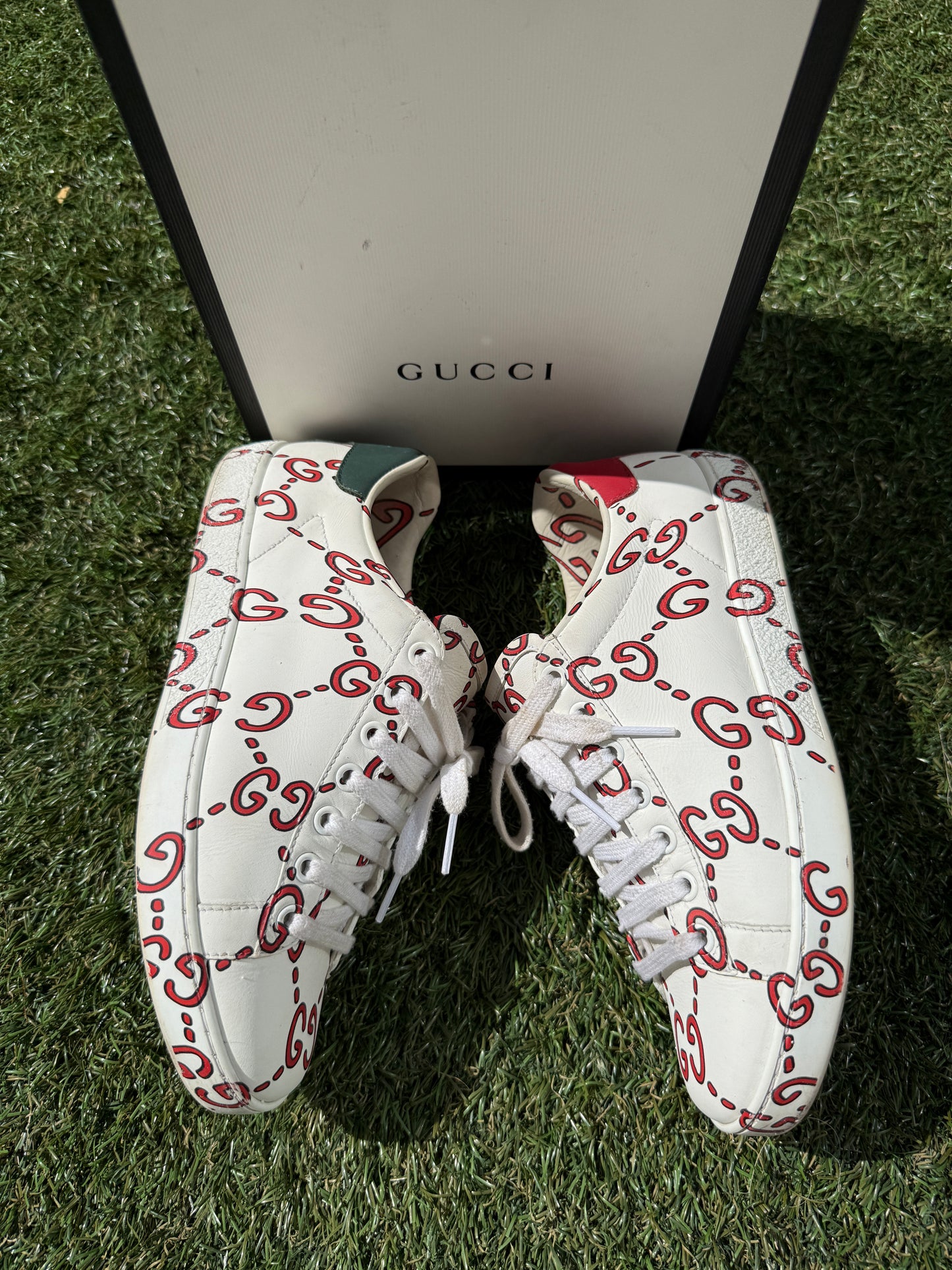 Gucci Ace Ghost GG Print Logo Monogram Red White Green Sneakers Pre-Owned