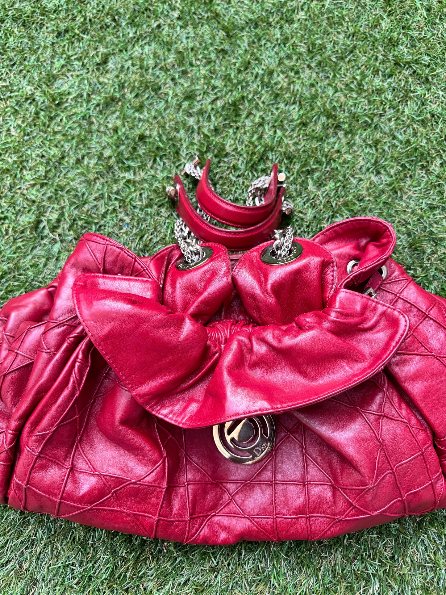 Dior Red Cannage Quilted Logo Leather Le Trente Hobo Leather Handbag Bag Purse Pre-Owned