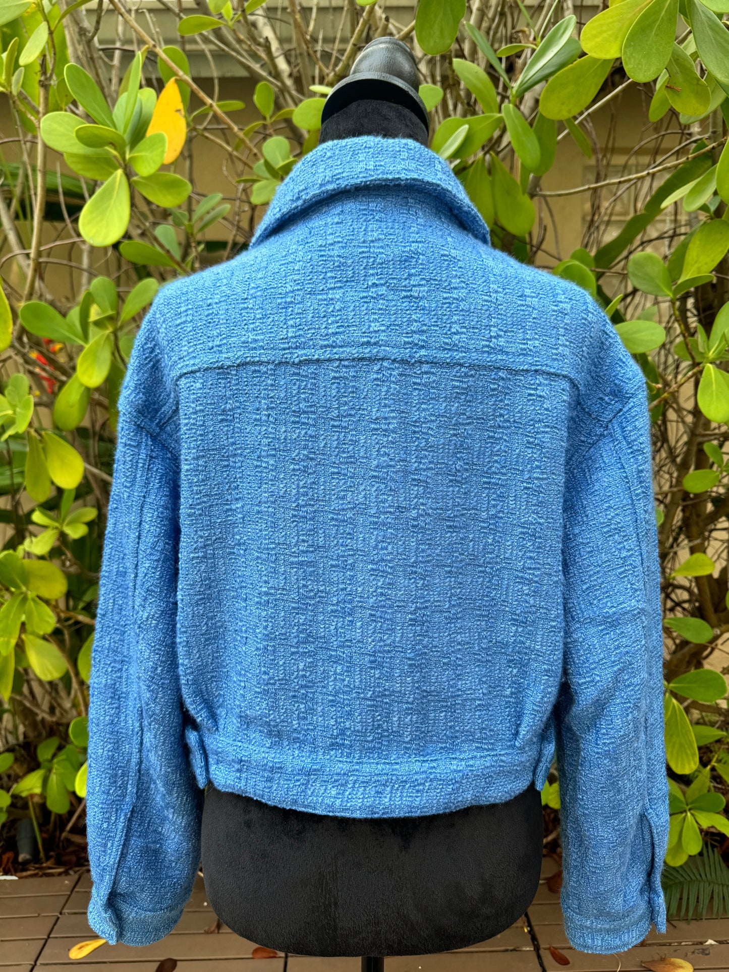 BLANKNYC Blank NYC Bright Blue Tweed Cropped Jacket Pockets