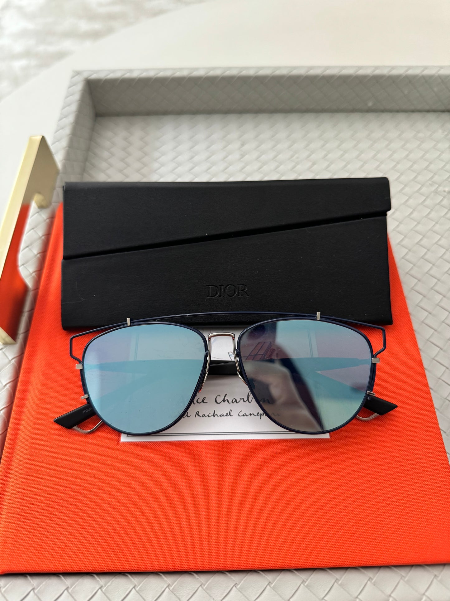 Christian Dior CD Technologic PQU/A4 Navy  Blue Mirrored Pilot Sunglasses Pre-Owned