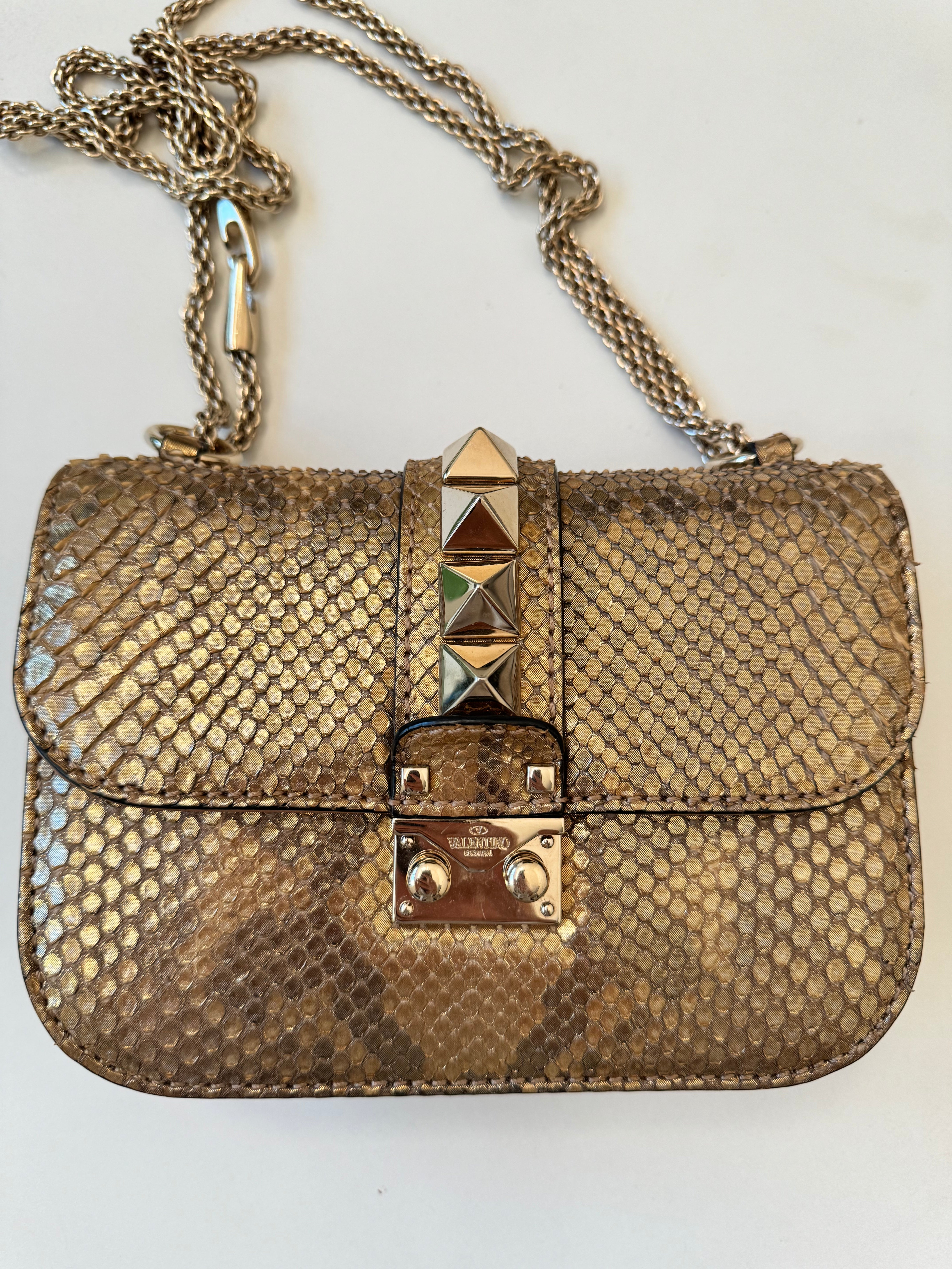 Valentino Garavani Rockstud Limited Edition Python Gold Cross Body