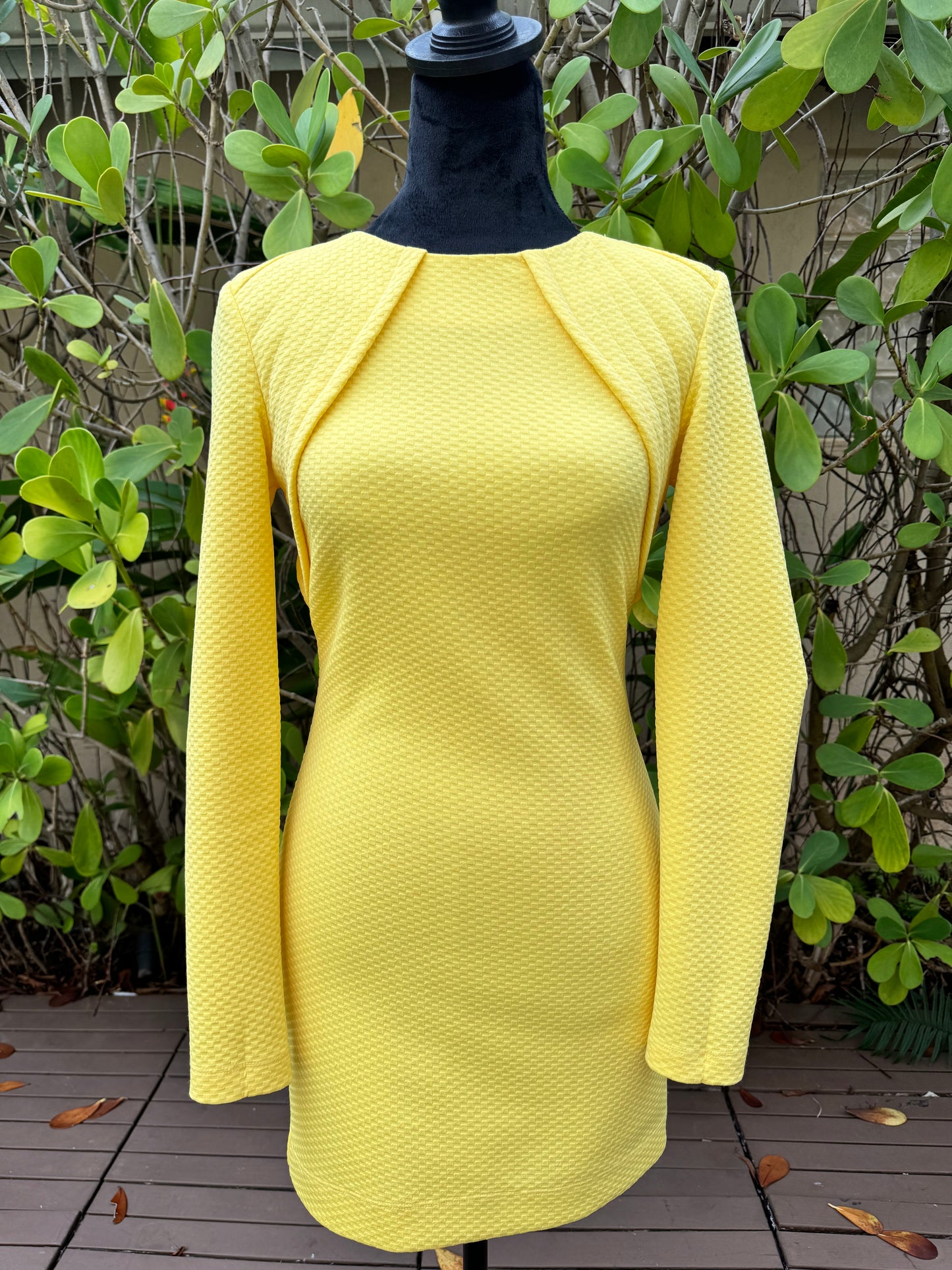 Cut25 By Yigal Azrouel Women's Micro Knit Fitted Long Sleeve Dress Yellow Pre-Owned