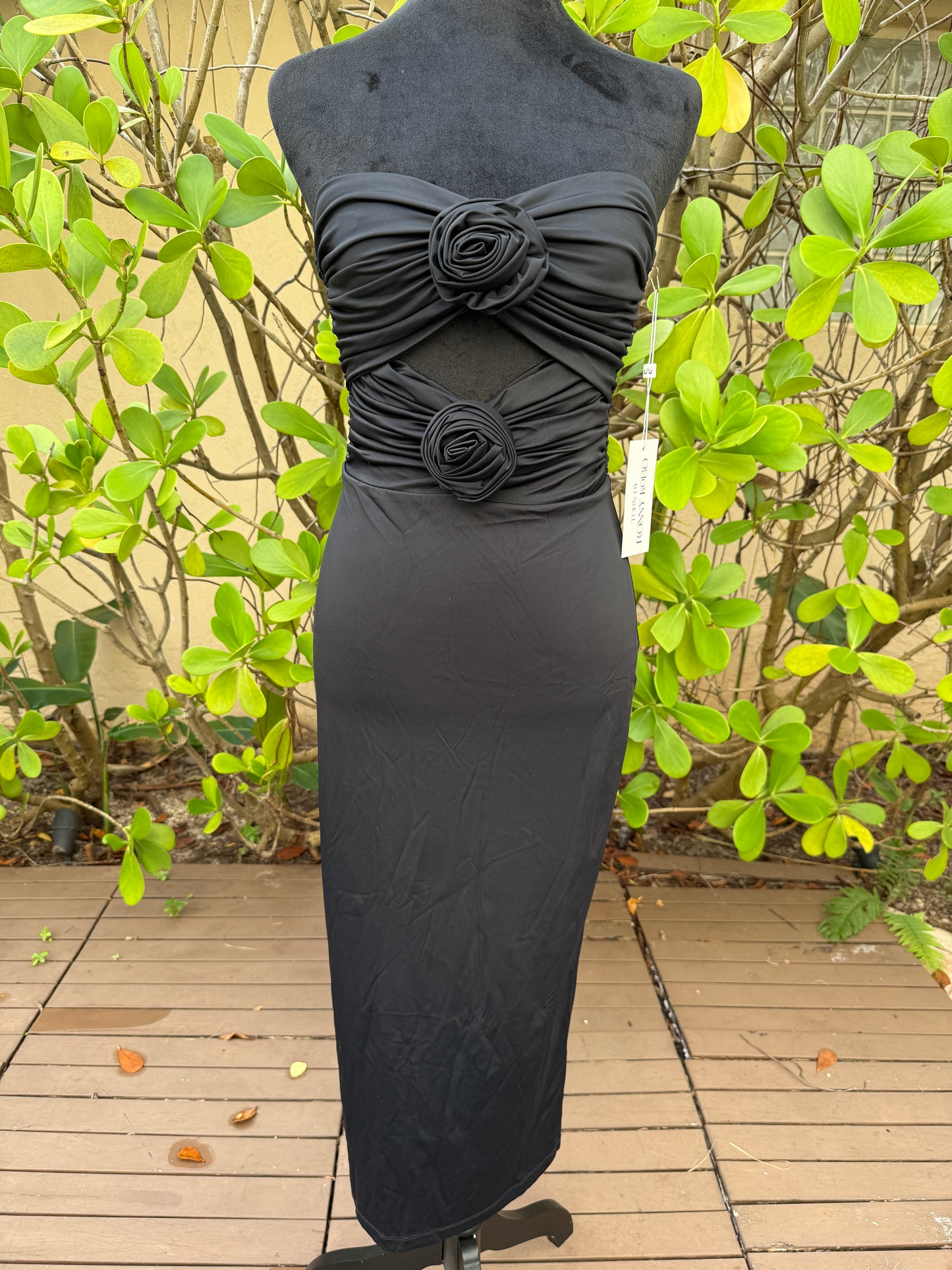 Torn By Ronny Kobo Selena Black Cut Out Flowers  Dress