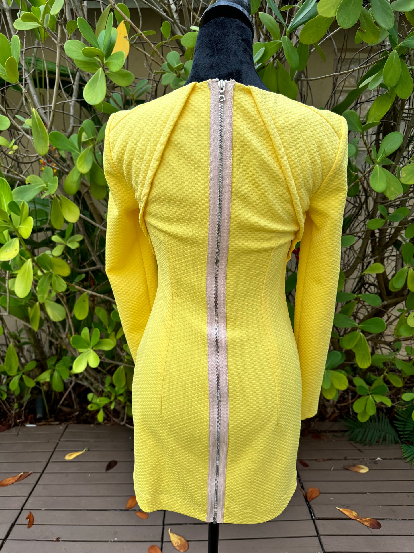 Cut25 By Yigal Azrouel Women's Micro Knit Fitted Long Sleeve Dress Yellow Pre-Owned