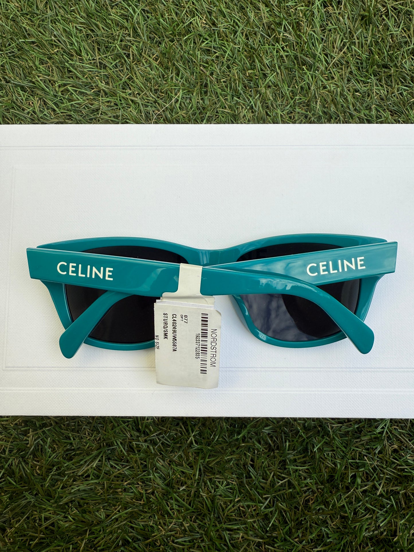 Celine MONOCHROMS 55mm Square Shiny Turquoise Smoke Green Sunglasses CL40249U