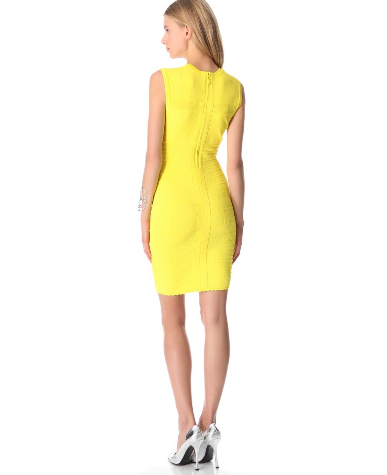 YIGAL AZROUEL Techno Knit Bright Yellow Sleeveless Ruffle Stretch Dress Pre-Owned