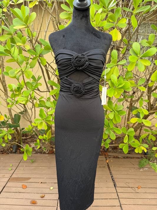 Torn By Ronny Kobo Selena Black Cut Out Flowers  Dress