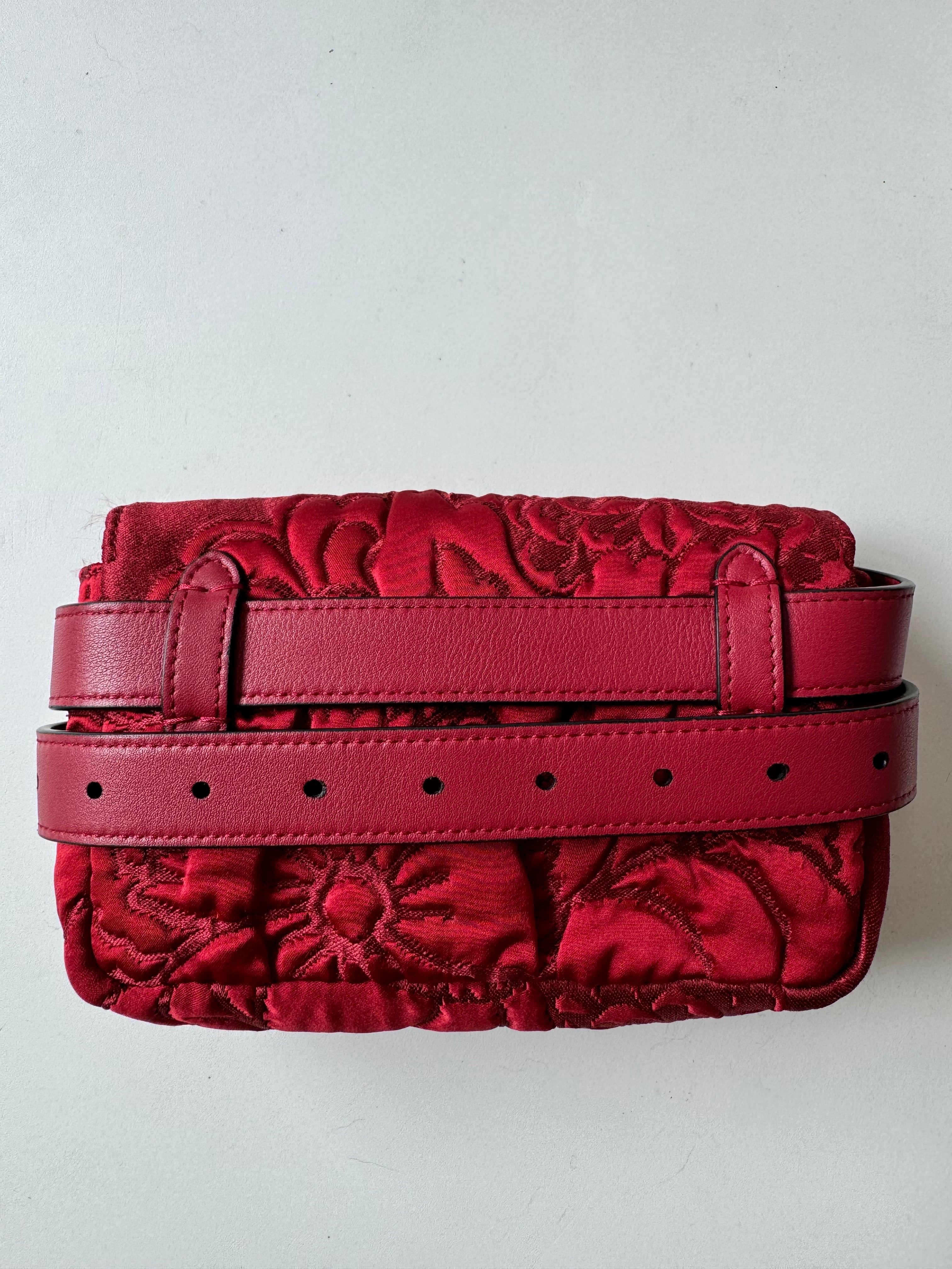 Fendi Red Rosso Fabric Floral Embroidered Hip Belt Pouch Baguette