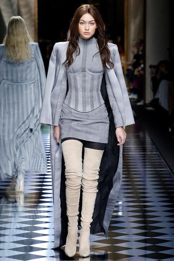 $3K Balmain 110 Catherine Stretch Over The Knee Thigh High Gray Suede Boots