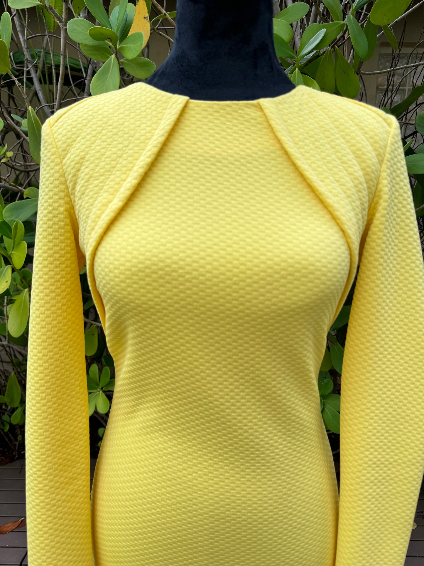 Cut25 By Yigal Azrouel Women's Micro Knit Fitted Long Sleeve Dress Yellow Pre-Owned