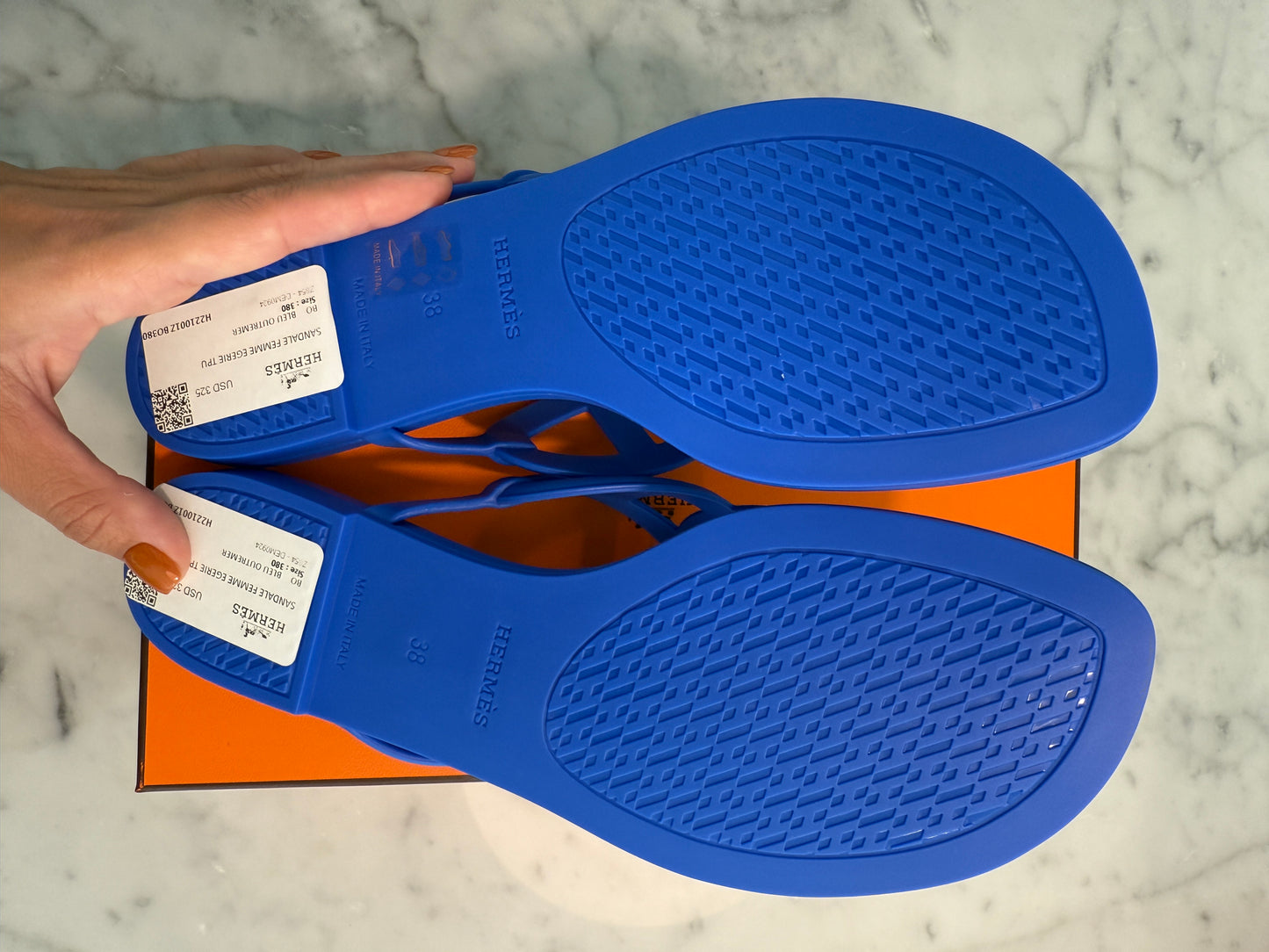 HERMES Egerie Bleu Outremer Chaine d'Ancre Motif Sandal TPU Jelly Slides