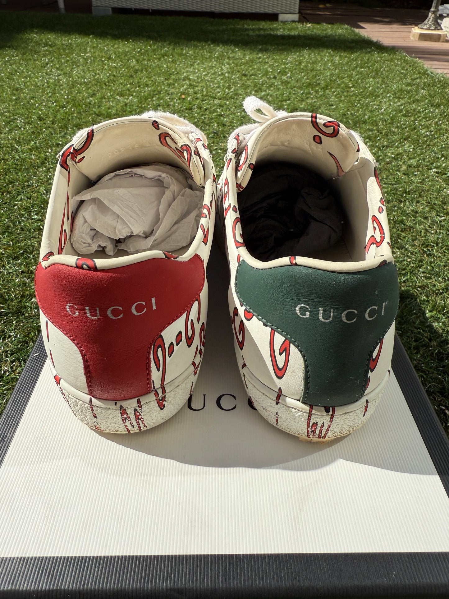 Gucci Ace Ghost GG Print Logo Monogram Red White Green Sneakers Pre-Owned