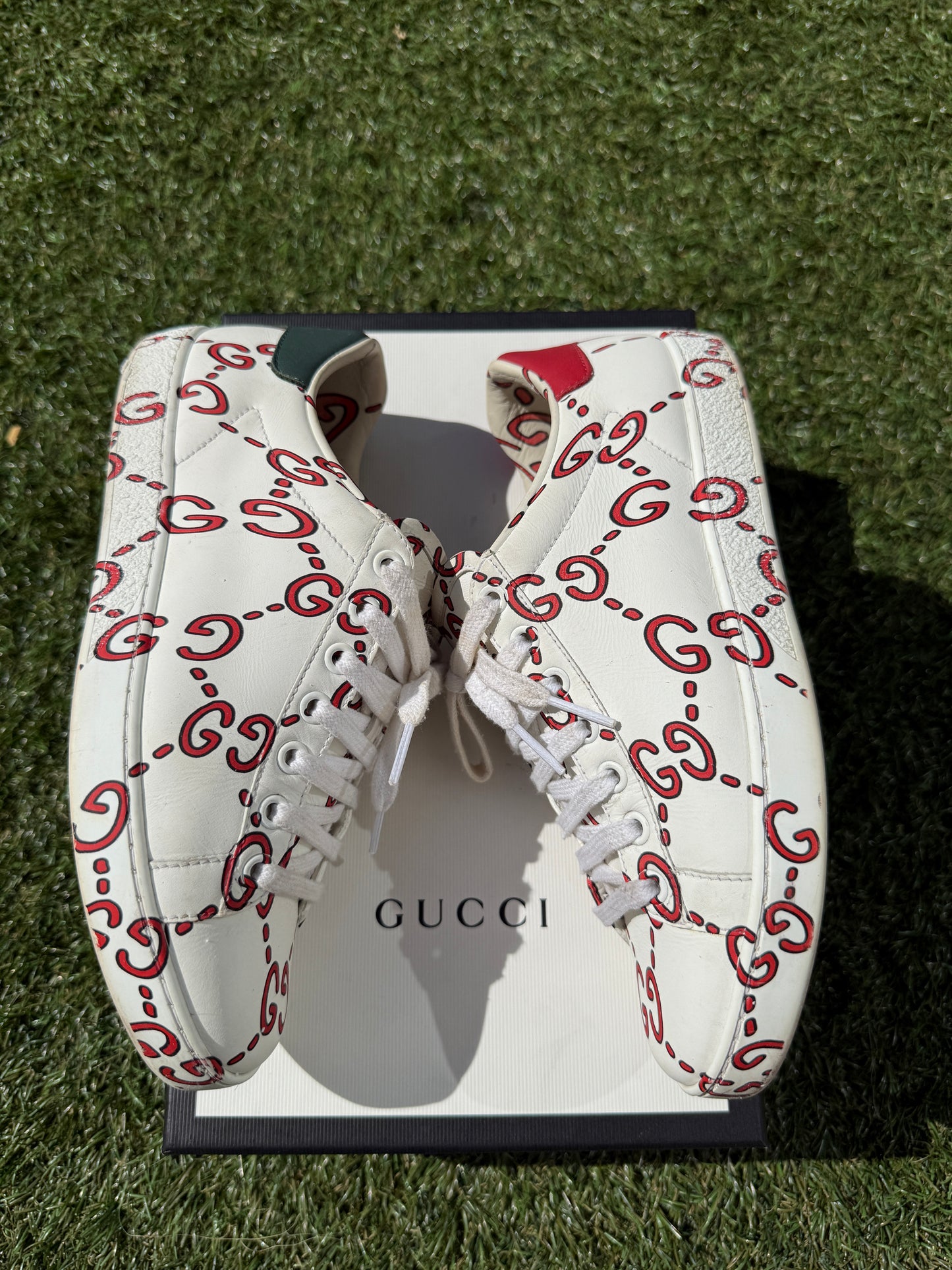 Gucci Ace Ghost GG Print Logo Monogram Red White Green Sneakers Pre-Owned