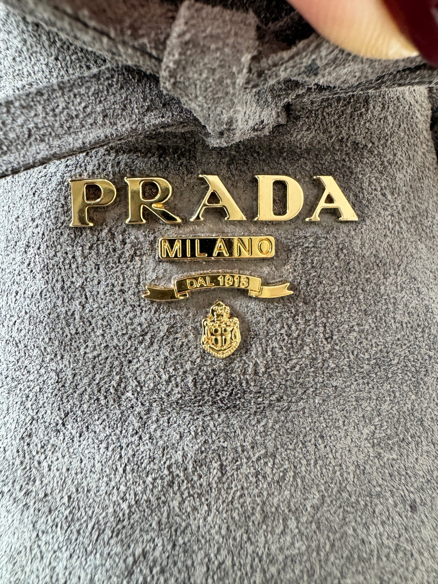 Prada Gray Ghiaia Suede Bow Gold Logo Drivers Driving Loafers