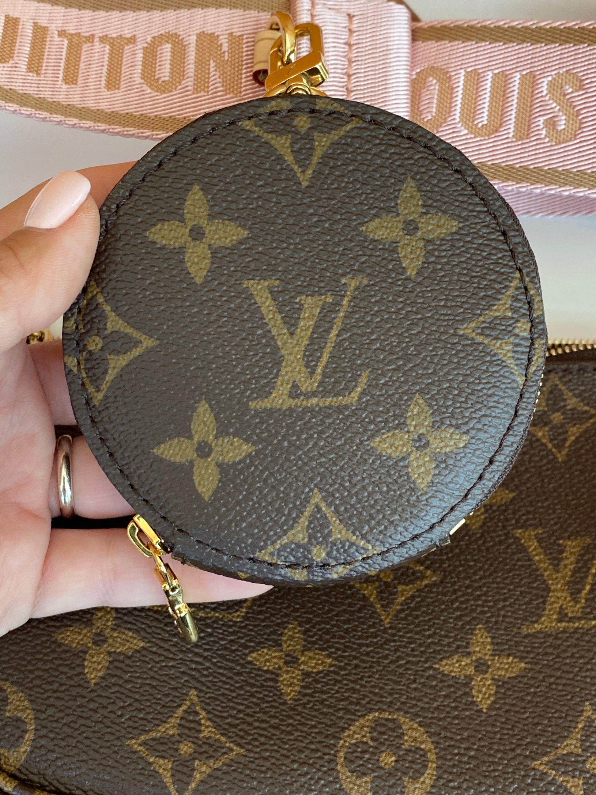 SOLD OUT *** Louis Vuitton Multi Pochette Accessories 3 Piece Crossbody Bag  Straps Available In Brown, Pink & Green