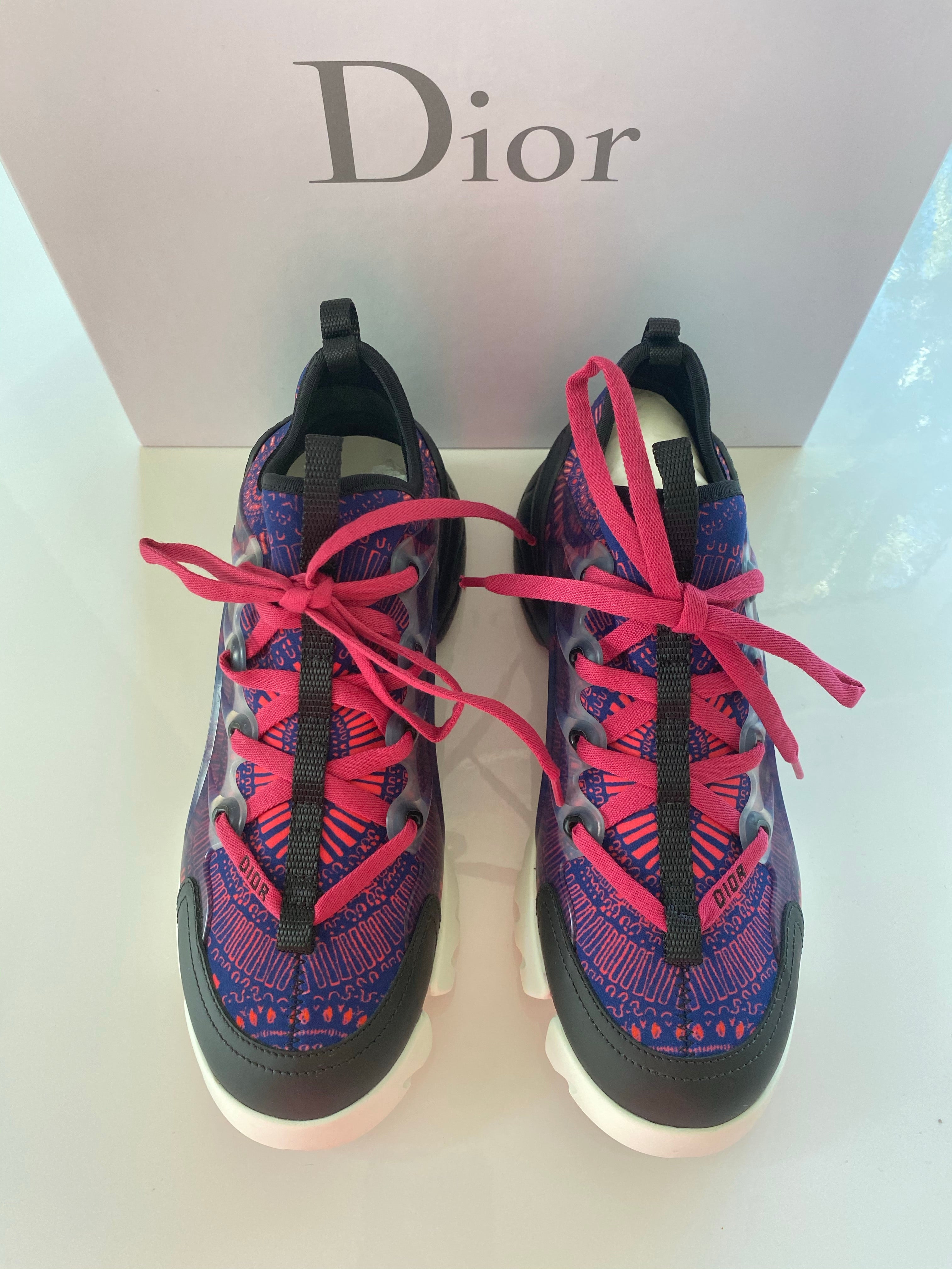 Dior D Connect Black Purple Pink Neoprene Lace Up Sneakers Miami