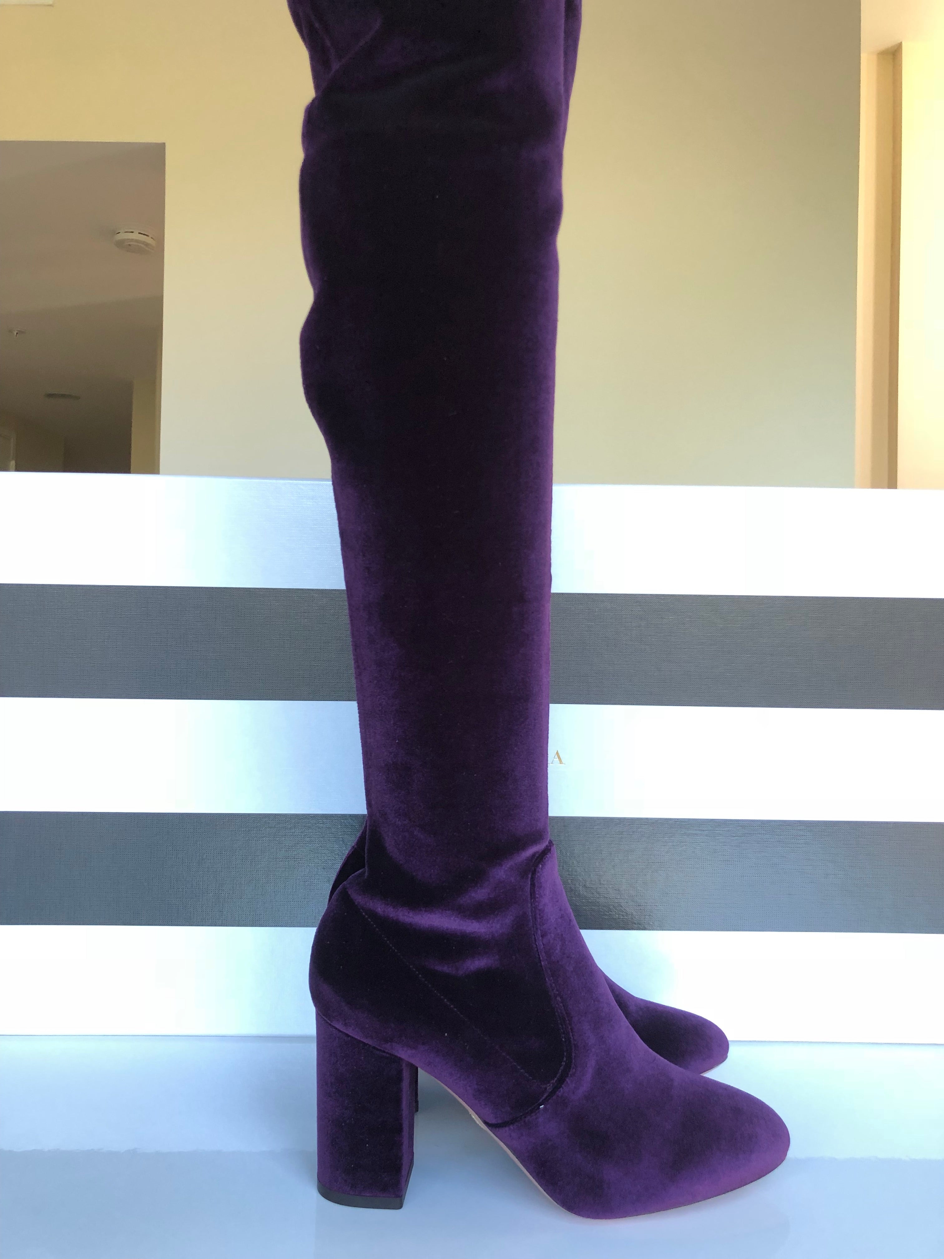 Velvet thigh cheap high boots