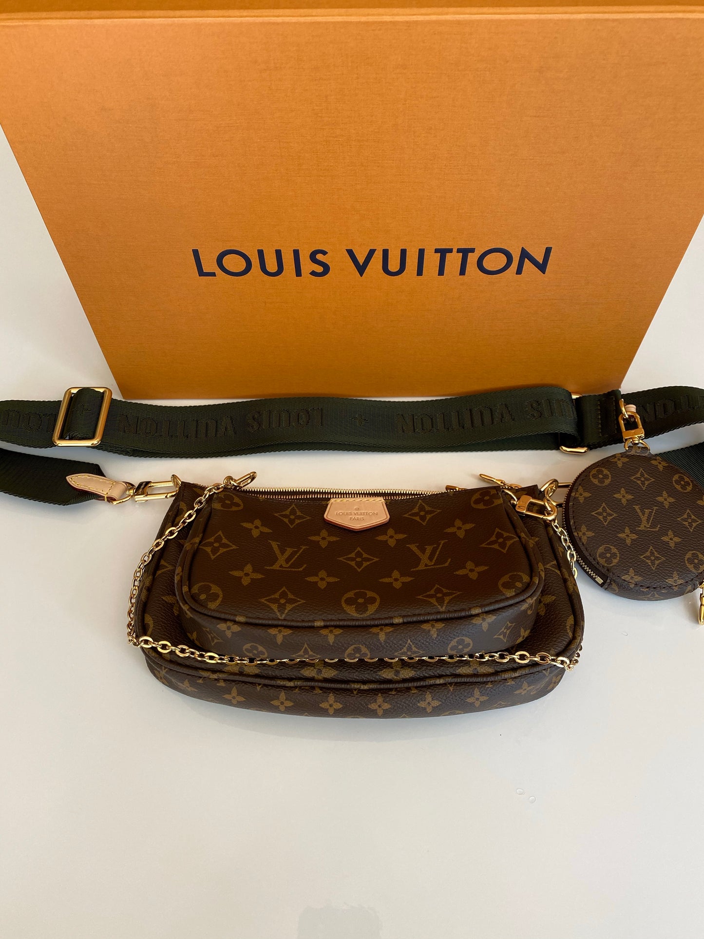 Louis Vuitton Multi Pochette Brown LV Print Khaki Green Strap