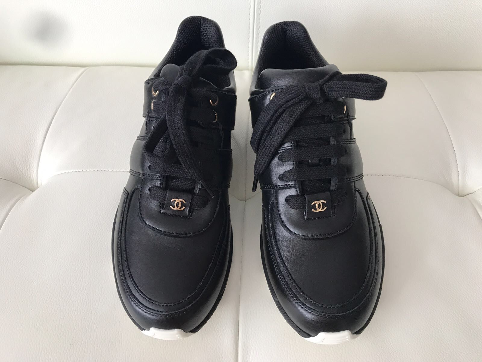 Chanel black discount tennis shoes