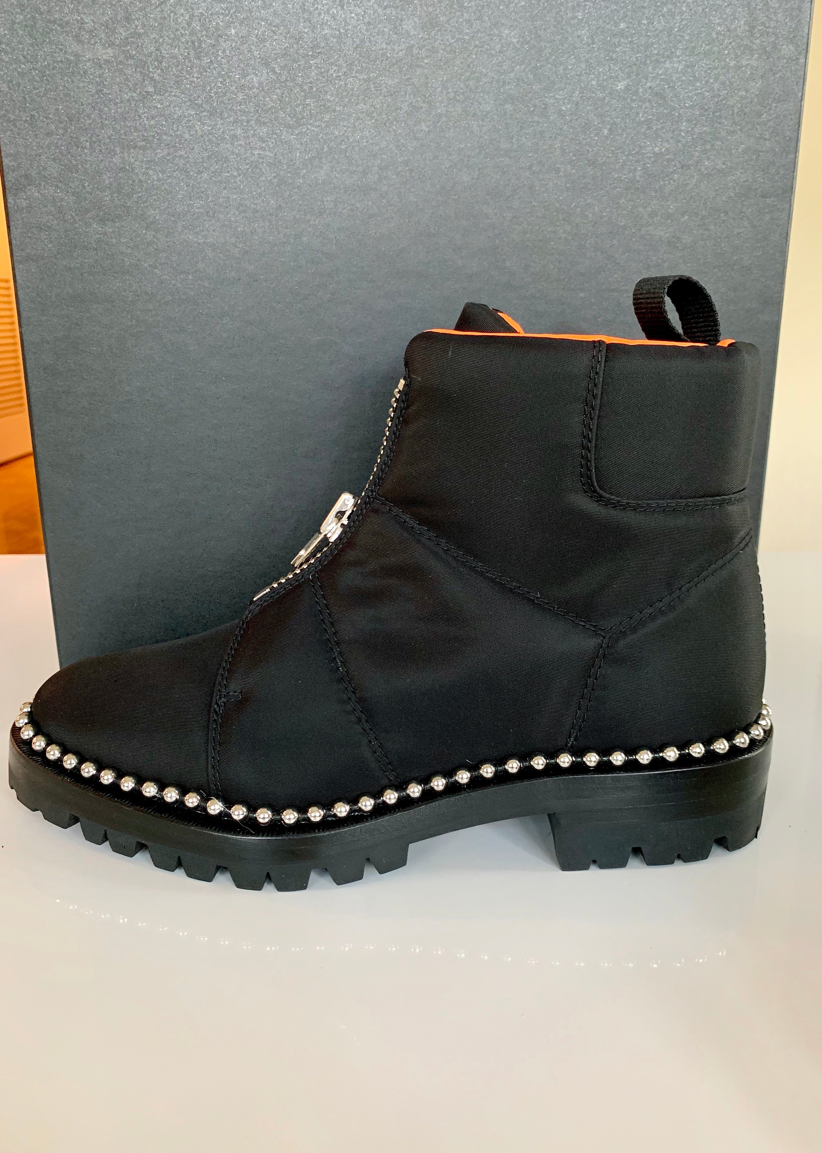 Alexander Wang Cooper Black Orange Studded Zip Ankle Boots Miami Lux Boutique