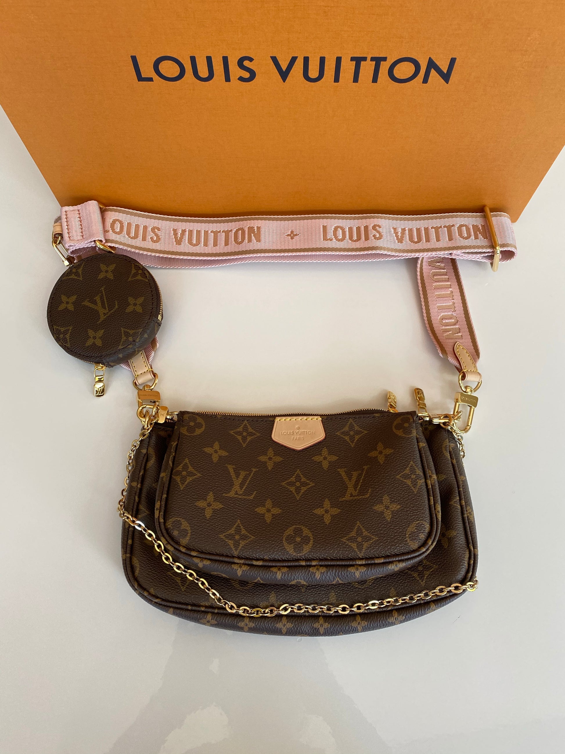 Louis Vuitton Multi Pochette Brown LV Print Khaki Green Strap Cross Body  Bag Accessories