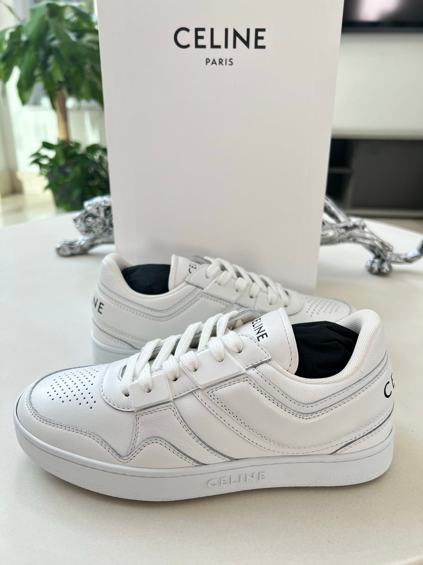 CT-04 CELINE TRAINER LOW LACE-UP SNEAKER IN CALFSKIN - OPTIC WHITE